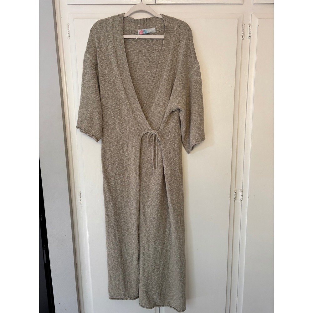 Free People Beach Taupe Knit Wrap Maxi Dress Short Sleeve Cardigan Tan XS/S